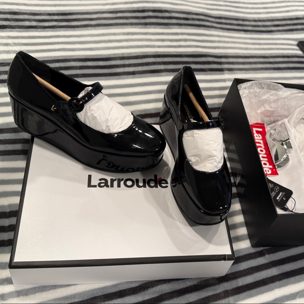 Larroude Shiny Black Platform Shoes